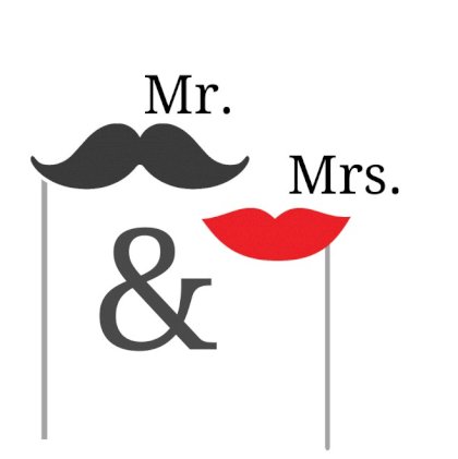 Gevouwen trouwkaart "Snor & lippenstift"