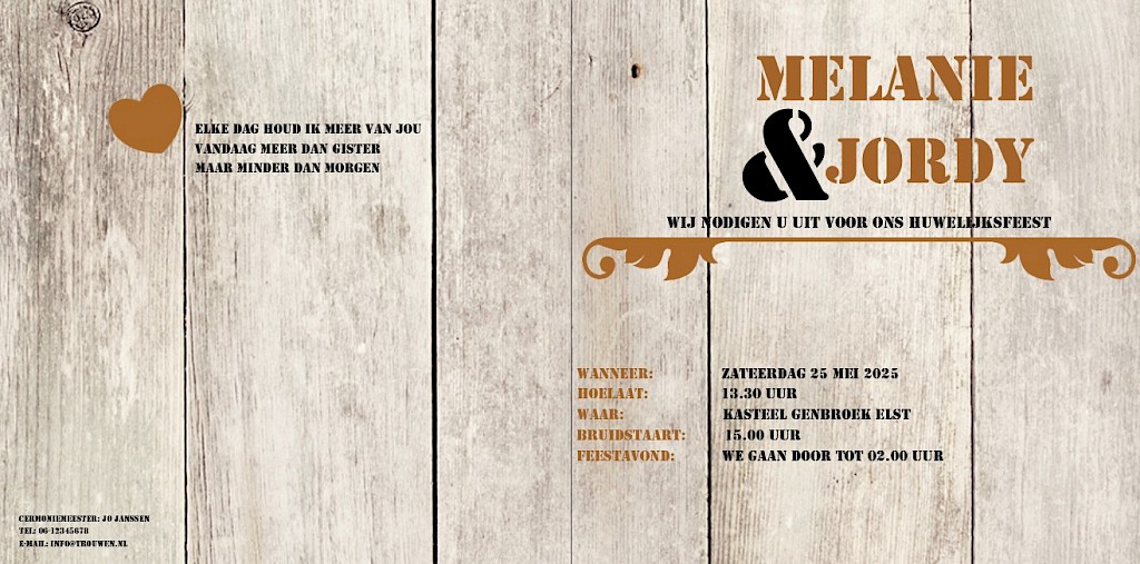 Gevouwen trouwkaart "Steigerhout" Gevouwen trouwkaart "Steigerhout"