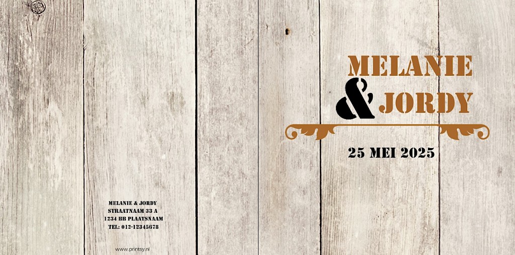 Gevouwen trouwkaart "Steigerhout" Gevouwen trouwkaart "Steigerhout"