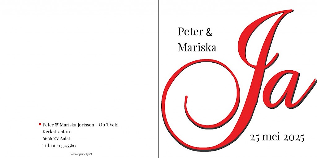 Gevouwen trouwkaart "Ja! rood" Gevouwen trouwkaart "Ja! rood"