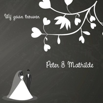Gevouwen trouwkaart "Krijtbord bruidspaar"