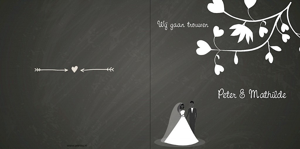 Gevouwen trouwkaart "Krijtbord bruidspaar" Gevouwen trouwkaart "Krijtbord bruidspaar"