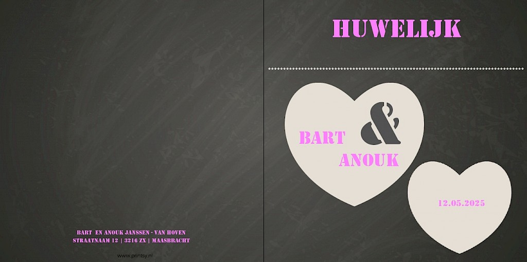 Gevouwen trouwkaart "Krijtbord & Hart" Gevouwen trouwkaart "Krijtbord & Hart"