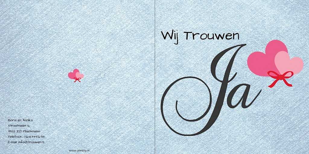 Gevouwen trouwkaart "Spijkerstof Ja" Gevouwen trouwkaart "Spijkerstof Ja"