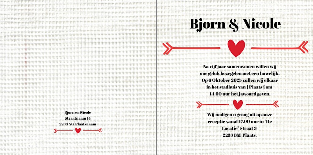 Gevouwen trouwkaart "Getekende poppetjes' Gevouwen trouwkaart "Getekende poppetjes'