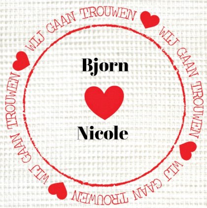 Gevouwen trouwkaart "Getekende poppetjes'