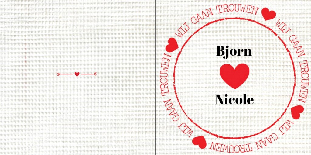 Gevouwen trouwkaart "Getekende poppetjes' Gevouwen trouwkaart "Getekende poppetjes'