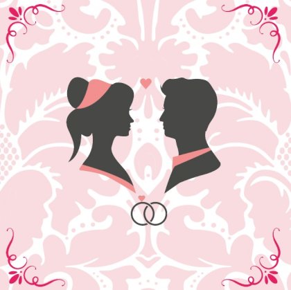 Gevouwen trouwkaart "silhouetten roze"