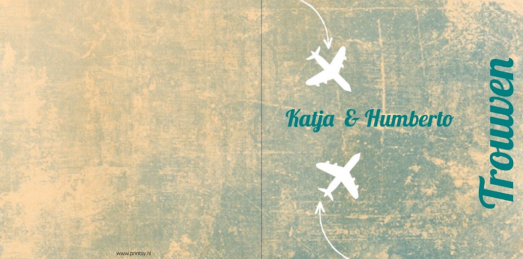 Gevouwen trouwkaart "Vliegtuigjes" Gevouwen trouwkaart "Vliegtuigjes"