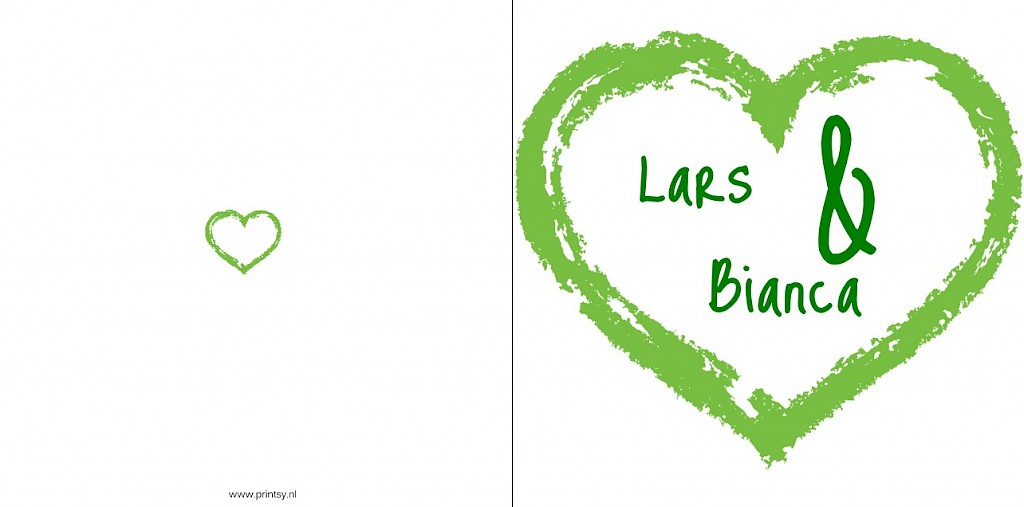 Gevouwen trouwkaart "Groen hart" Gevouwen trouwkaart "Groen hart"