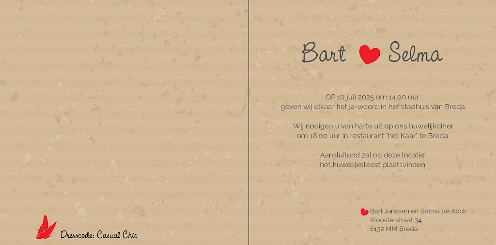 Gevouwen trouwkaart "Kraft & Lovebirds"