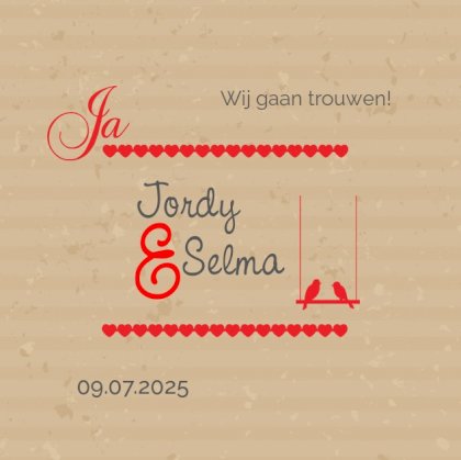 Gevouwen trouwkaart "Kraft & Lovebirds"