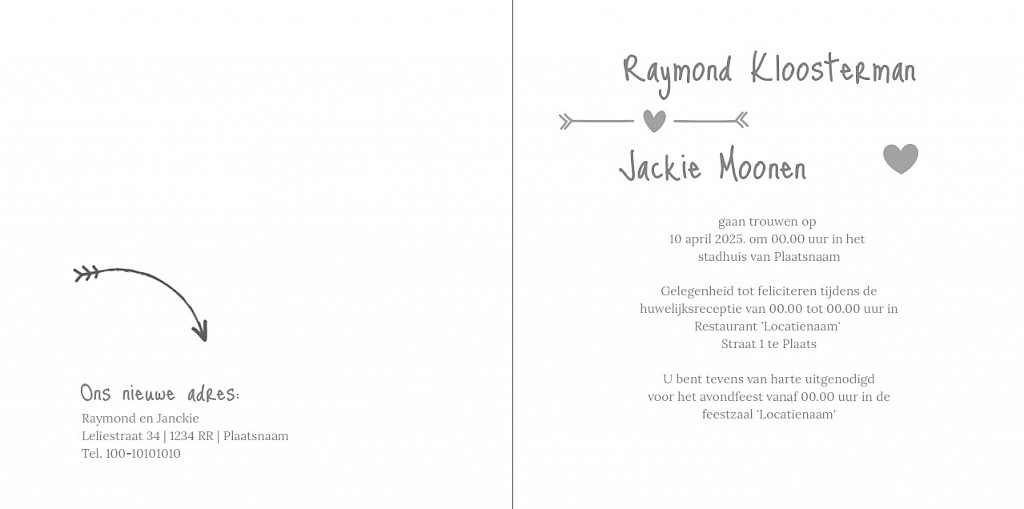 Gevouwen trouwkaart "Krijtbordje" Gevouwen trouwkaart "Krijtbordje"