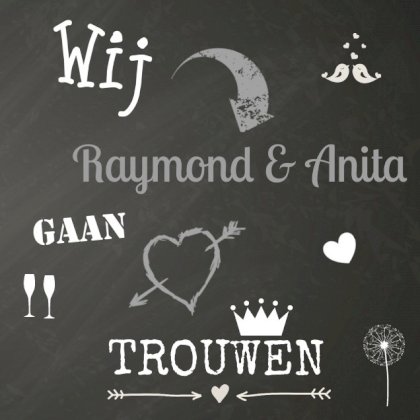 Gevouwen trouwkaart "Krijtbordje" Gevouwen trouwkaart "Krijtbordje"