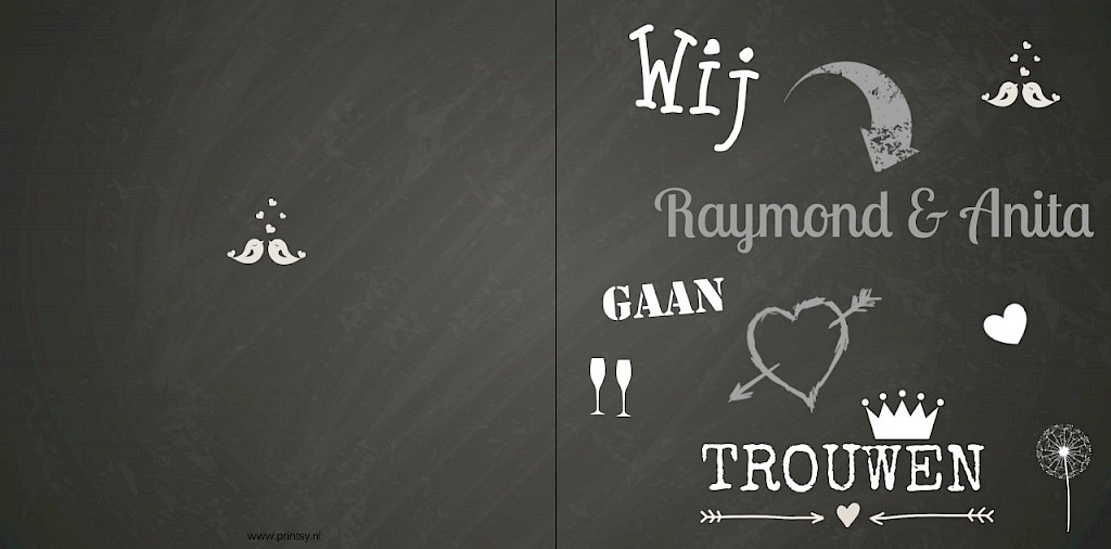 Gevouwen trouwkaart "Krijtbordje" Gevouwen trouwkaart "Krijtbordje"