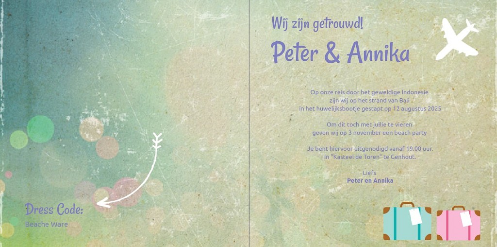 Gevouwen trouwkaart "Wereldkaart & Koffers" Gevouwen trouwkaart "Wereldkaart & Koffers"