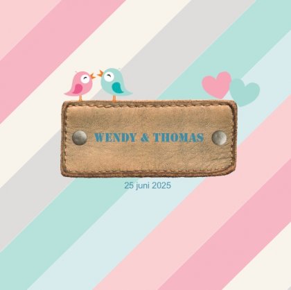 Gevouwen trouwkaart "Label met strepen"