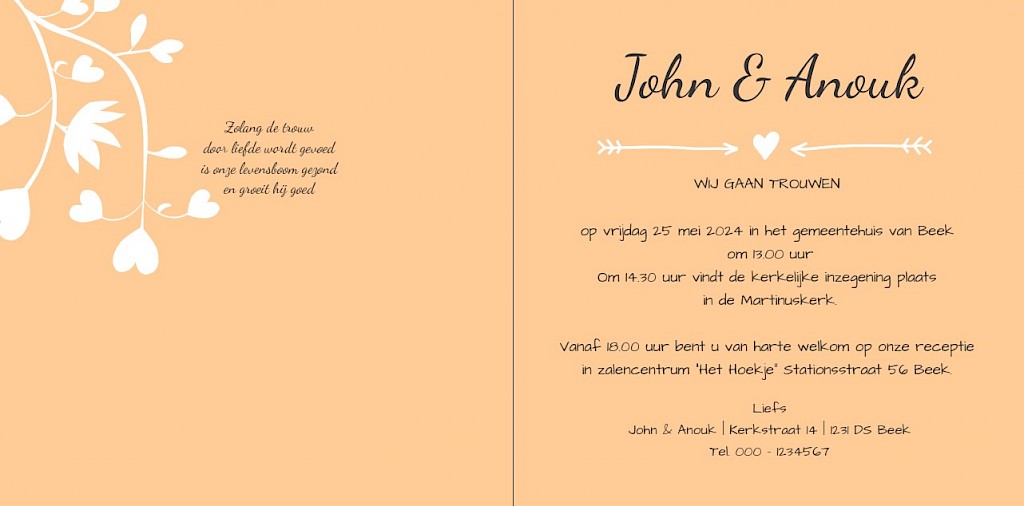Gevouwen trouwkaart "Zacht oranje" Gevouwen trouwkaart "Zacht oranje"