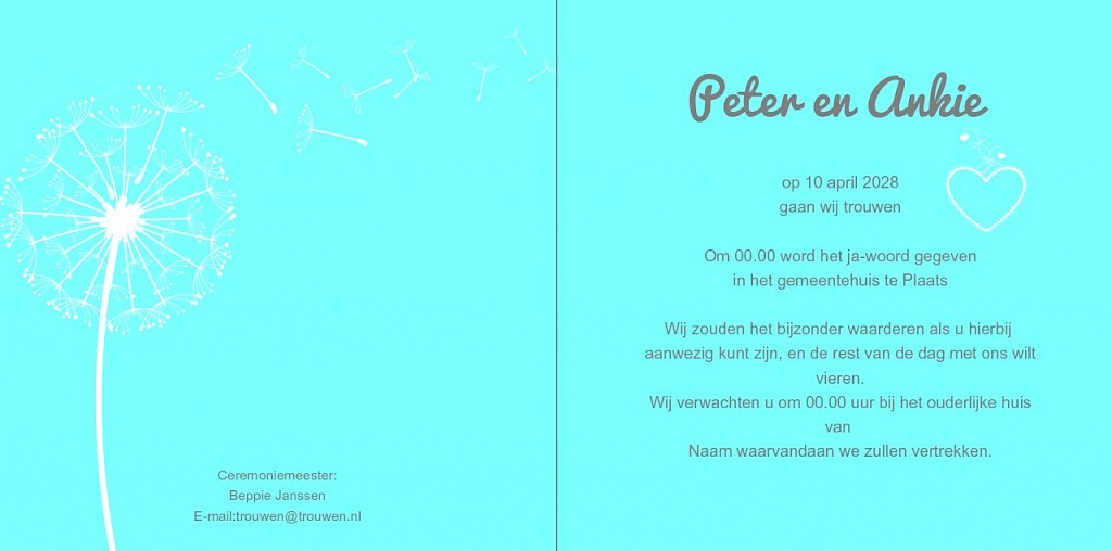 Gevouwen trouwkaart "Fel blauw" Gevouwen trouwkaart "Fel blauw"