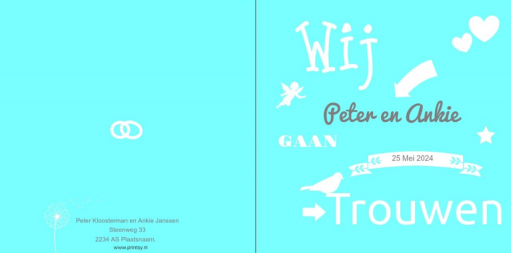 Gevouwen trouwkaart "Fel blauw" Gevouwen trouwkaart "Fel blauw"