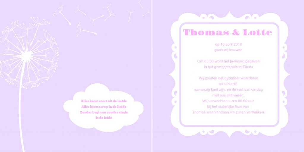 Gevouwen trouwkaart "Lila" Gevouwen trouwkaart "Lila"