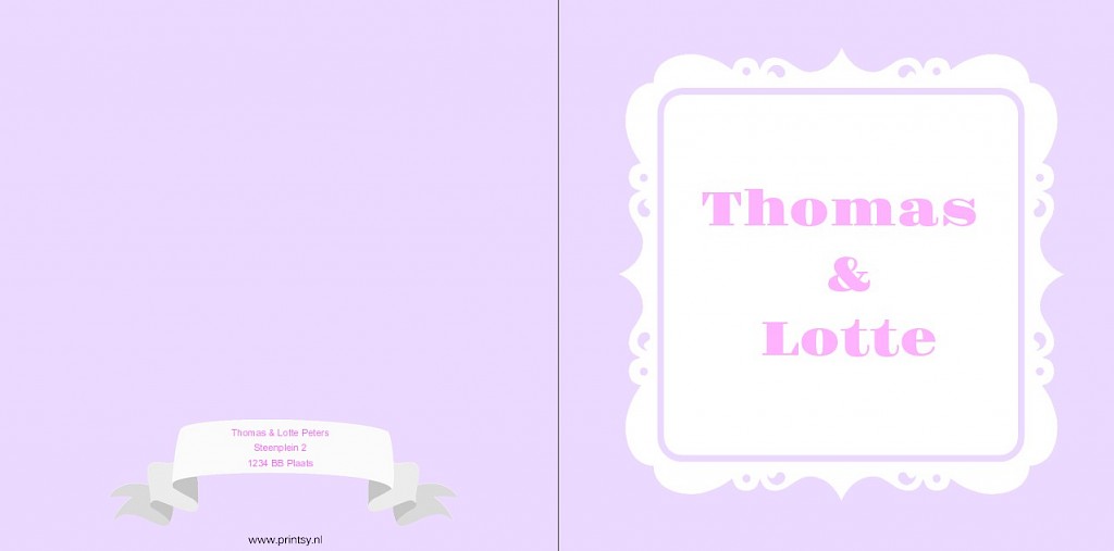 Gevouwen trouwkaart "Lila" Gevouwen trouwkaart "Lila"