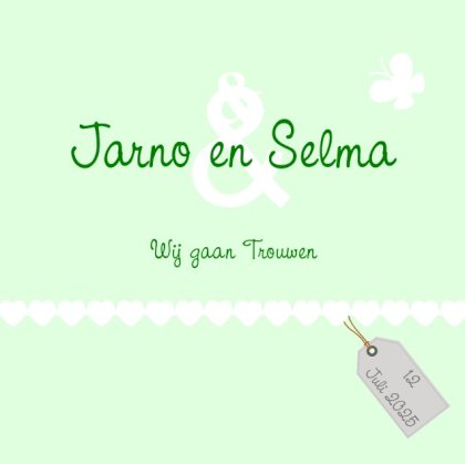 Gevouwen trouwkaart "Lichtblauw met label"