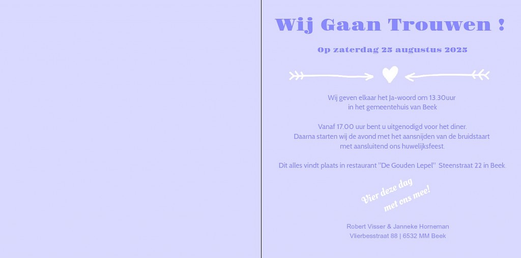 Gevouwen trouwkaart "Blauw" Gevouwen trouwkaart "Blauw"