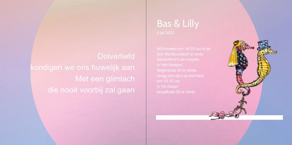 "Gevouwen trouwkaart "Zeepaardjes & Yes" "Gevouwen trouwkaart "Zeepaardjes & Yes"