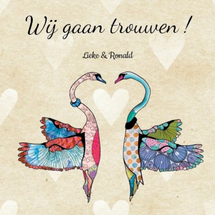 Gevouwen trouwkaart "zwanendans" Gevouwen trouwkaart "zwanendans"