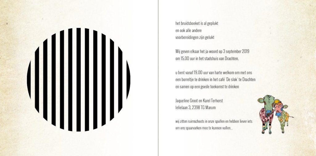 Gevouwen trouwkaart "Retro koeien" Gevouwen trouwkaart "Retro koeien"