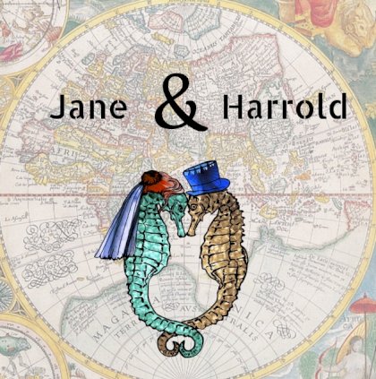 Gevouwen trouwkaart "Zeepaardjes & Wereldkaart