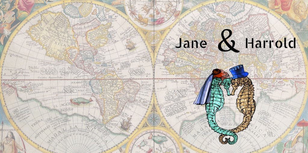 Gevouwen trouwkaart "Zeepaardjes & Wereldkaart Gevouwen trouwkaart "Zeepaardjes & Wereldkaart