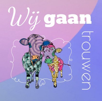 Gevouwen trouwkaart "Kleurrijke koeien" Gevouwen trouwkaart "Kleurrijke koeien"