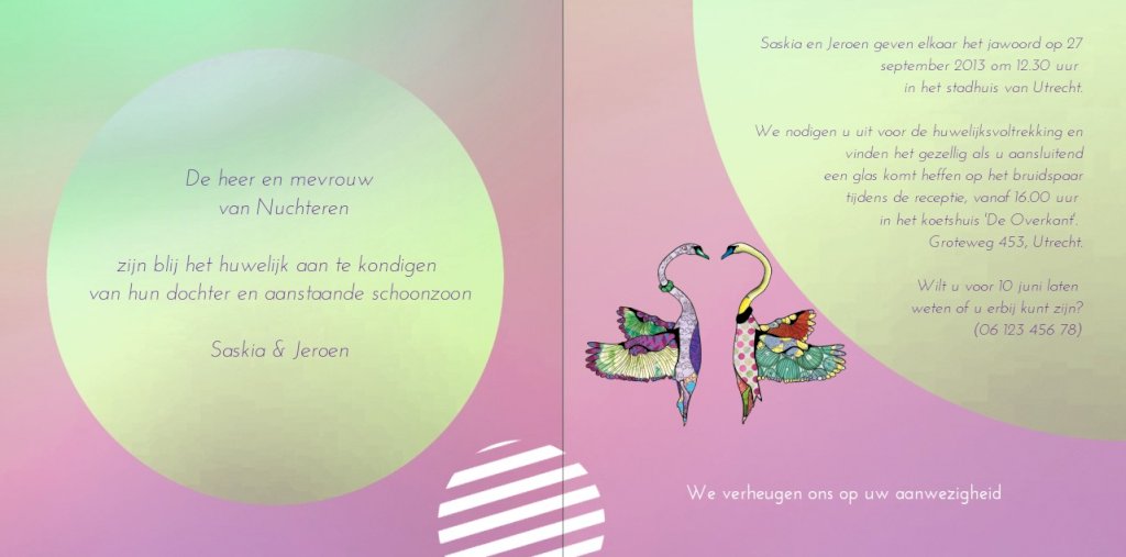 Gevouwen trouwkaart "Mr & Mrs zwanen"