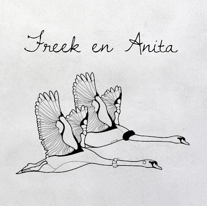 Gevouwen trouwkaart "vliegende zwanen zw/w"