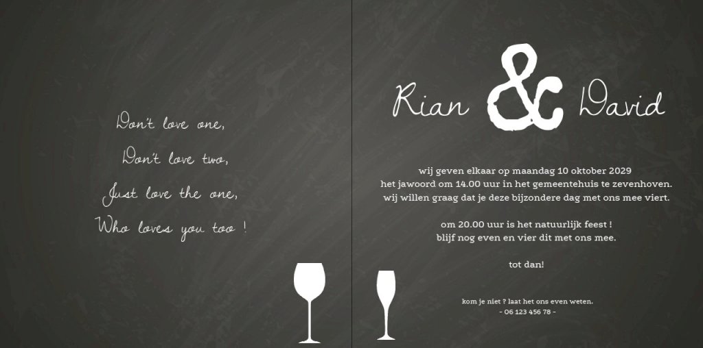 Gevouwen trouwkaart "Zeepaardjes & glas" Gevouwen trouwkaart "Zeepaardjes & glas"