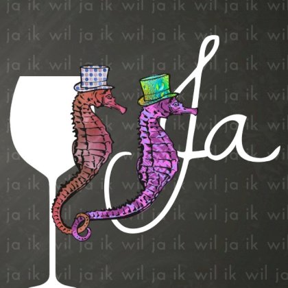 Gevouwen trouwkaart "Zeepaardjes & glas" Gevouwen trouwkaart "Zeepaardjes & glas"