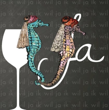 Gevouwen trouwkaart "Ja & Zeepaardjes" Gevouwen trouwkaart "Ja & Zeepaardjes"