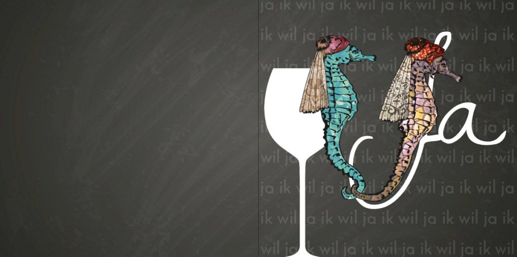 Gevouwen trouwkaart "Ja & Zeepaardjes" Gevouwen trouwkaart "Ja & Zeepaardjes"