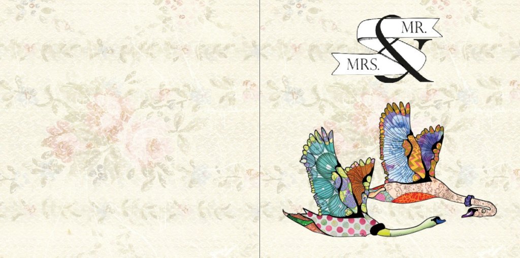 "Gevouwen trouwkaart "Zwanen & Mr Mrs" "Gevouwen trouwkaart "Zwanen & Mr Mrs"