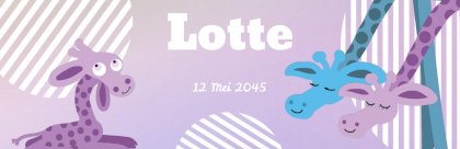 Geboorte banner met baby giraf en ouders op hippe achtergrond