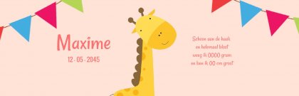 Geboorte banner met vlaggetjes en lieve giraf