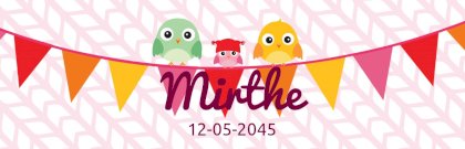 Geboortebanner "Vogeltjes op vlaggenlijn" roze