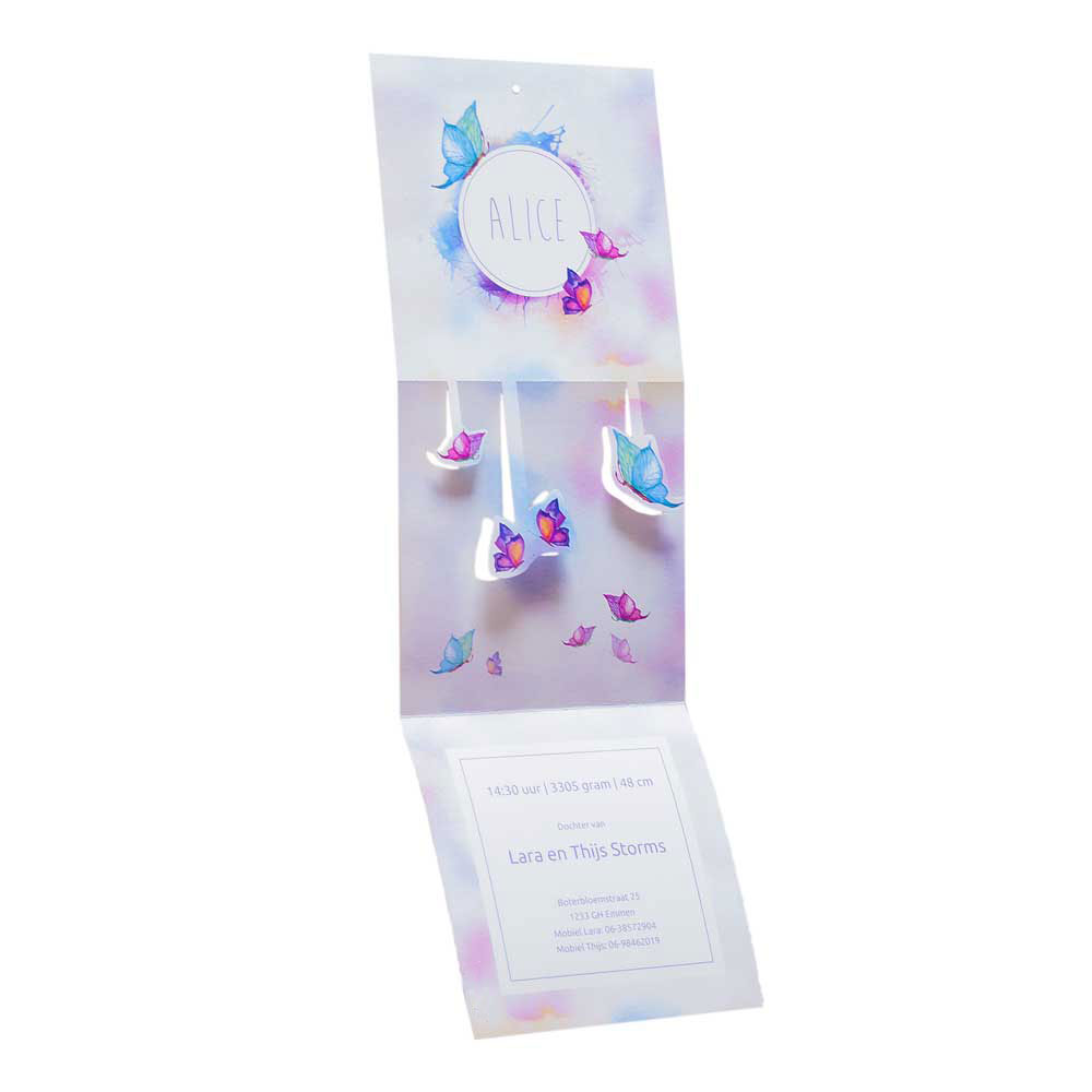 Geboortekaart met vliegende vlinders Geboortekaart met vliegende vlinders