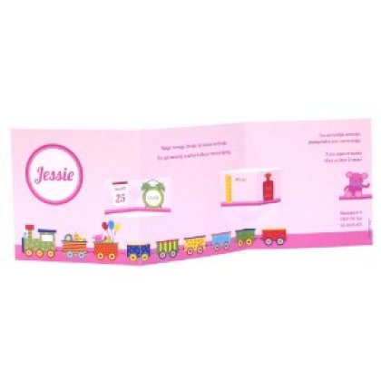 Gestanst geboortekaartje "Trein roze" Gestanst geboortekaartje "Trein roze"