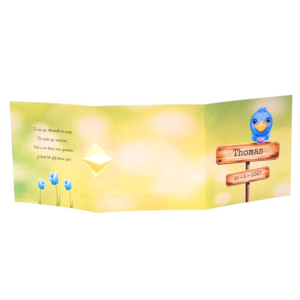 Drieluik kaart met blauw vogeltje Drieluik kaart met blauw vogeltje