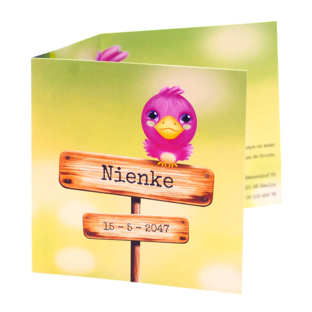 Drieluik kaart "Vogeltje roze" Drieluik kaart "Vogeltje roze"