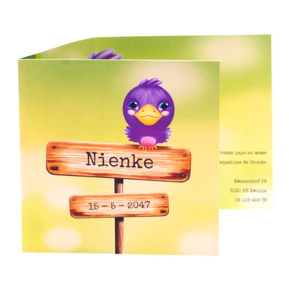Drieluik kaart "Vogeltje paars" Drieluik kaart "Vogeltje paars"