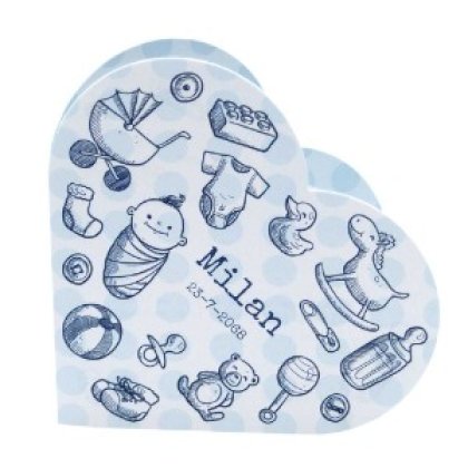 Gestanst geboortekaartje "Hartje blauw"